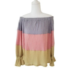 Peach Love California, Color block Cold Shoulder Women's Top - Size XL